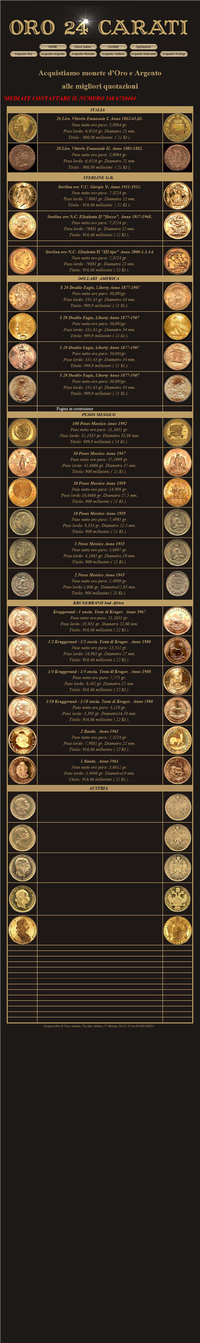 Oro 24 Carati Andrea Toso (oro24carati.com)'s Monete Oro Gold Coins Page
